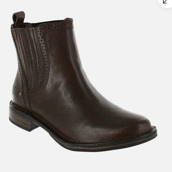 Women's UGG Australia Caraby Brown Leather Winter Chukka Ankle Boot Size 9 - Picture 1 of 11